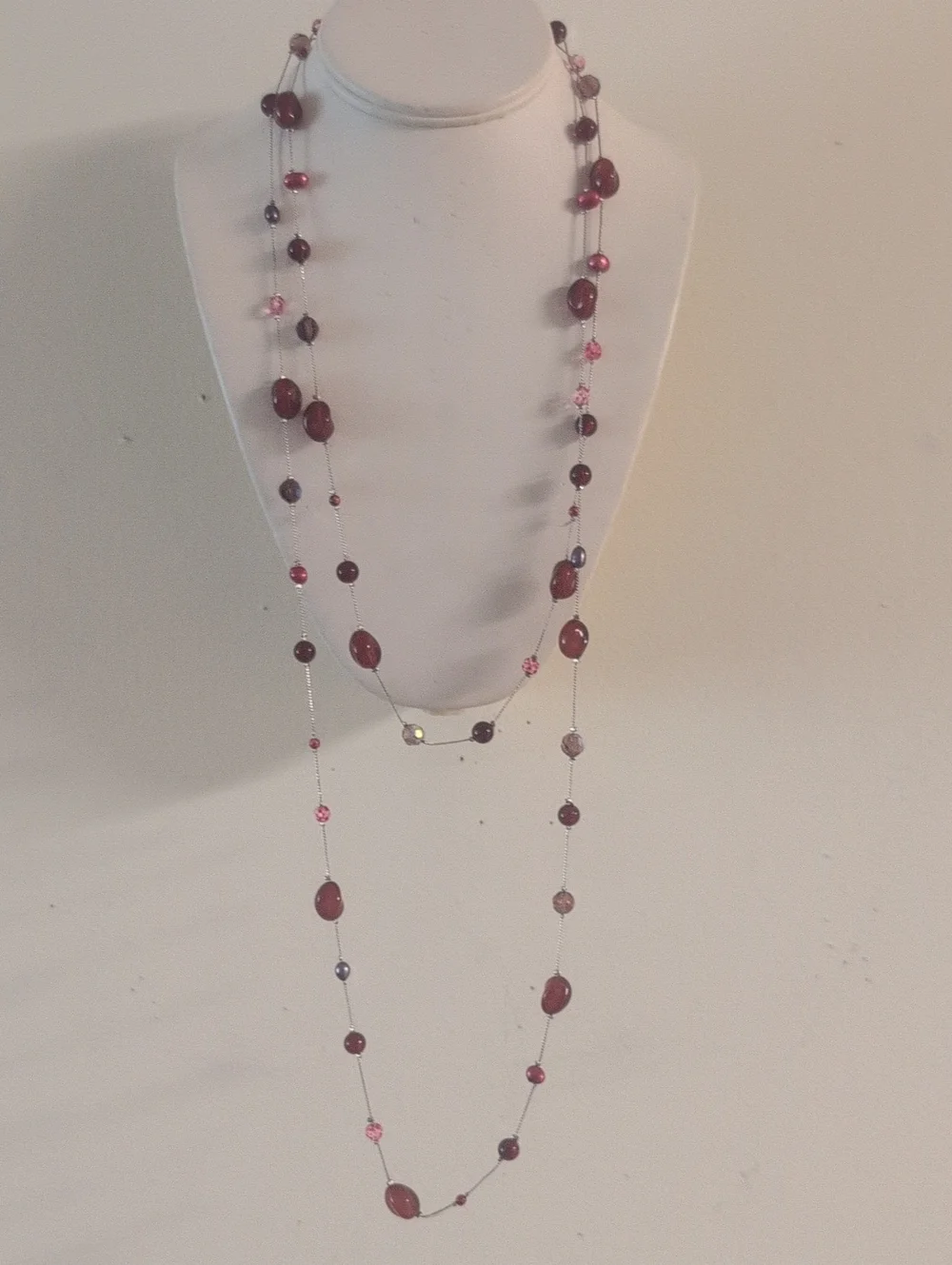 Elegant Long Pink Beaded Station Necklace - Women Jewelry